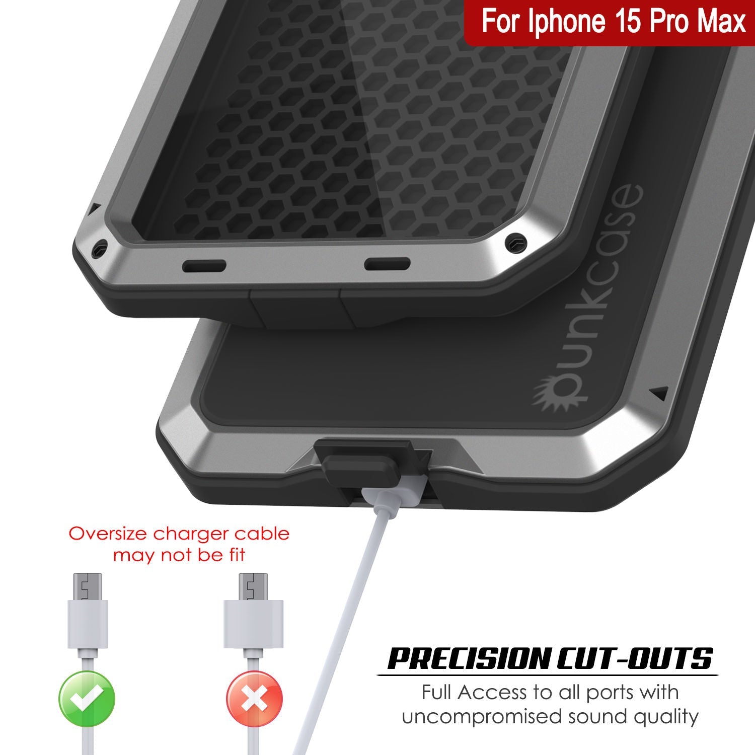 iPhone 15 Pro Max Metal Case, Heavy Duty Military Grade Armor Cover [shock proof] Full Body Hard [Silver]