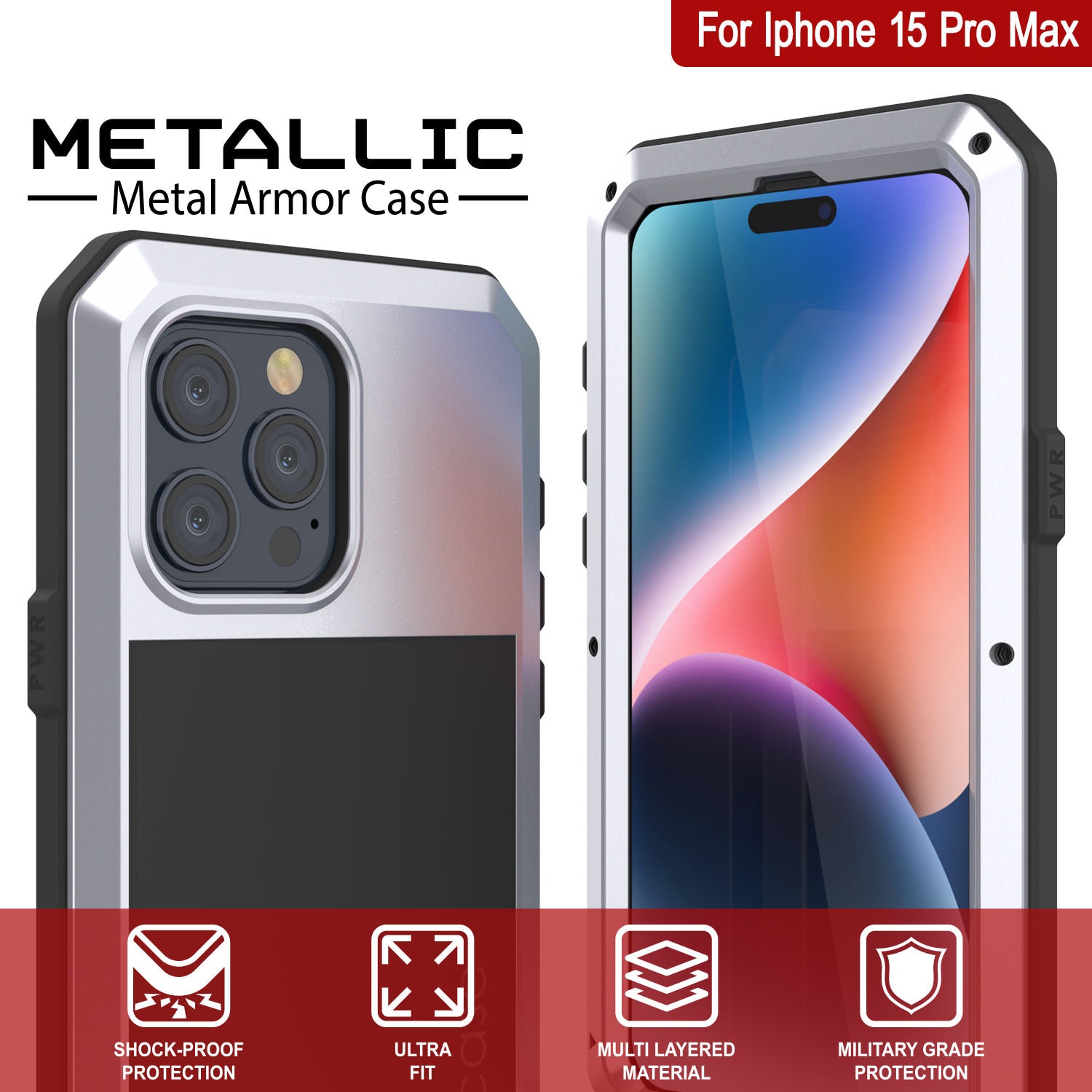 iPhone 15 Pro Max Metal Case, Heavy Duty Military Grade Armor Cover [shock proof] Full Body Hard [White]