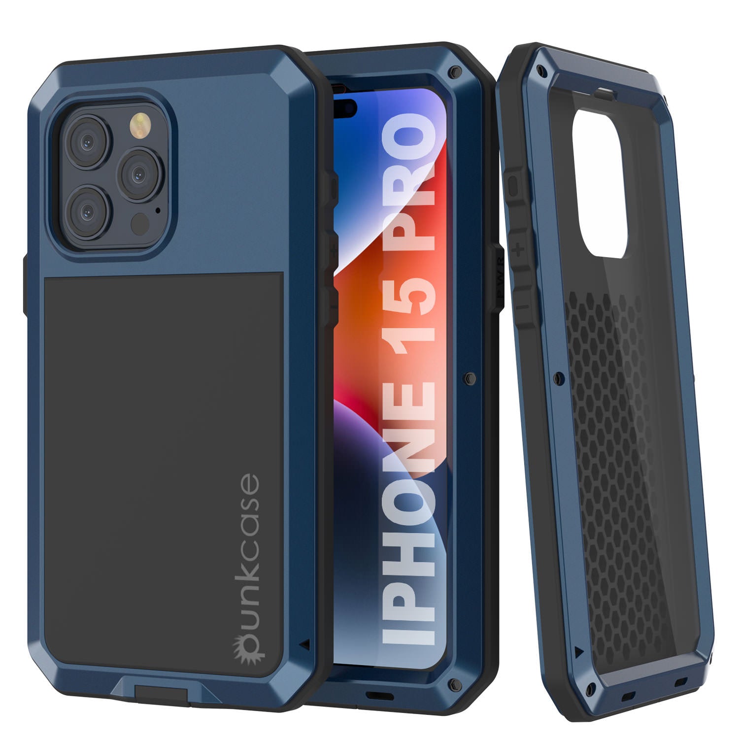 iPhone 15 Pro Metal Case, Heavy Duty Military Grade Armor Cover [shock proof] Full Body Hard [Blue]