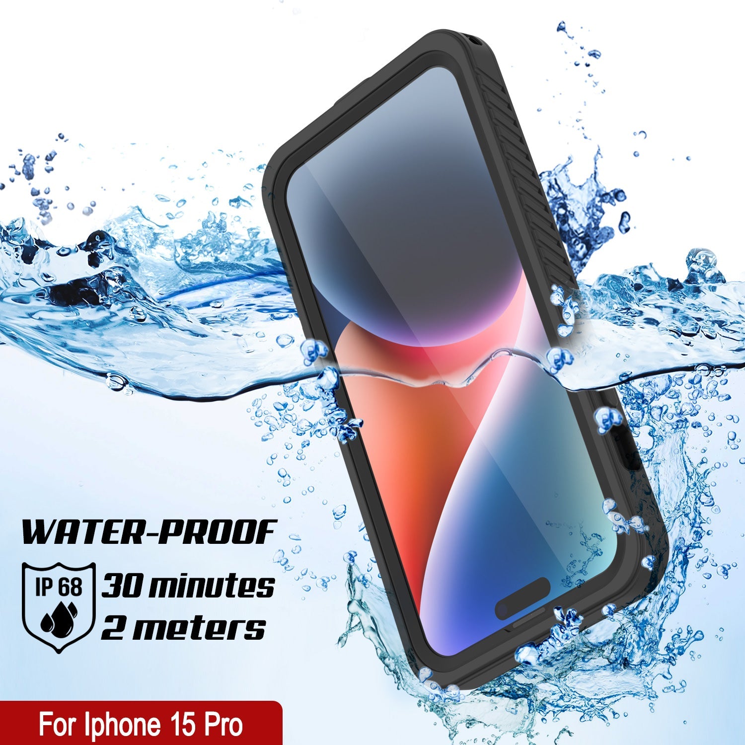 iPhone 15 Pro Waterproof Case, Punkcase [Extreme Series] Armor Cover W/ Built In Screen Protector [Black]