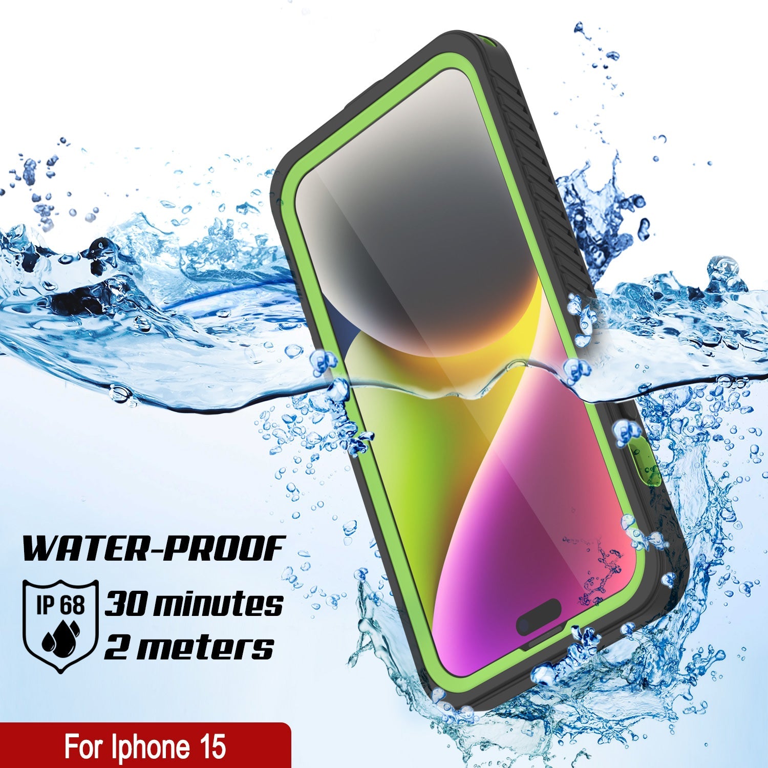 iPhone 15  Waterproof Case, Punkcase [Extreme Series] Armor Cover W/ Built In Screen Protector [Light Green]