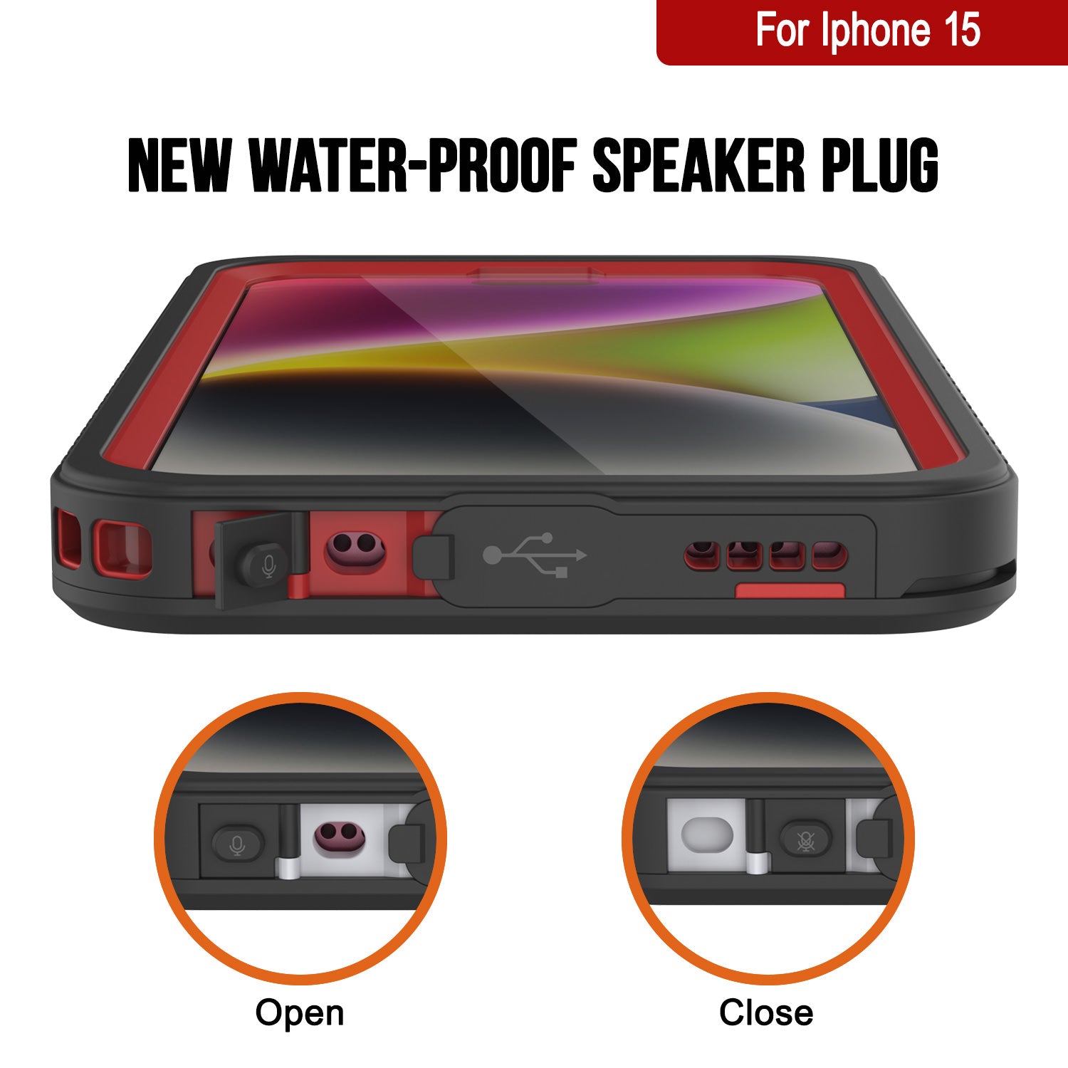 iPhone 15  Waterproof Case, Punkcase [Extreme Series] Armor Cover W/ Built In Screen Protector [Red]