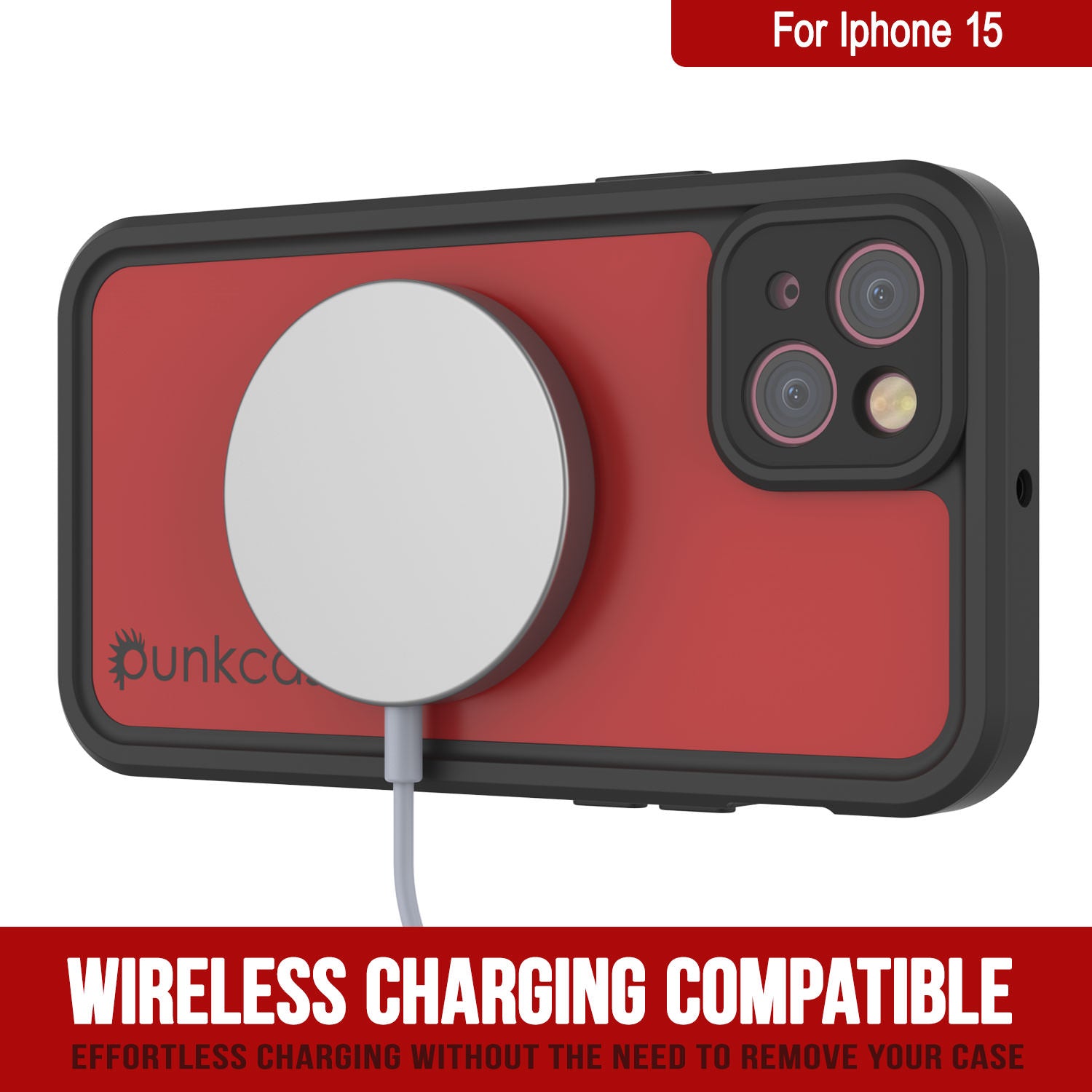 iPhone 15 Waterproof IP68 Case, Punkcase [Red] [StudStar Series] [Slim Fit]