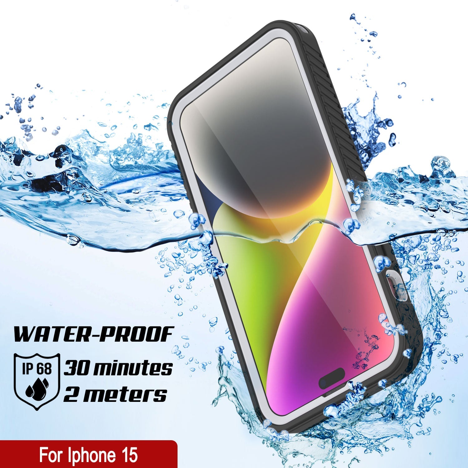 iPhone 15 Waterproof IP68 Case, Punkcase [White] [StudStar Series] [Slim Fit] [Dirtproof]