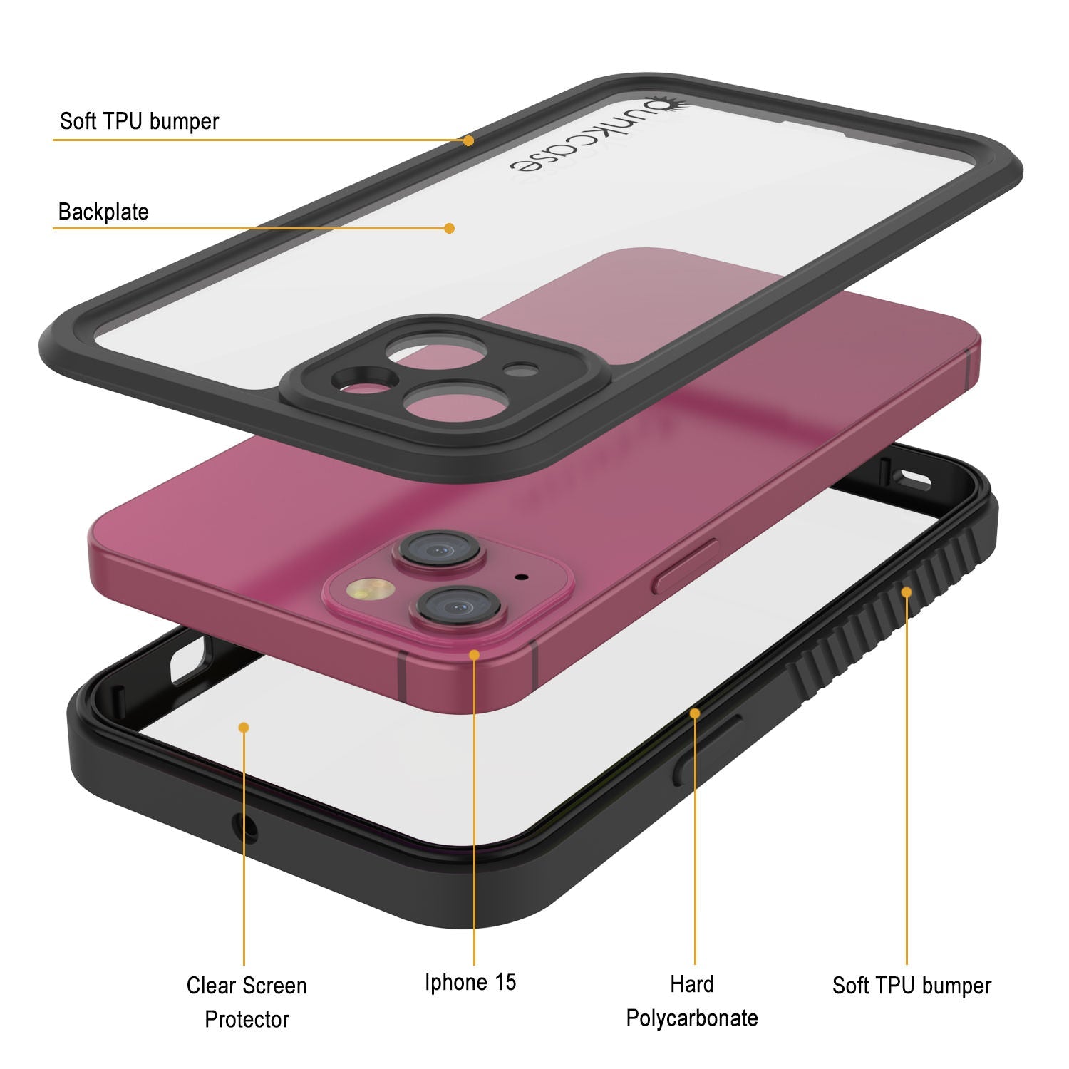 iPhone 15 Waterproof IP68 Case, Punkcase [Clear] [StudStar Series] [Slim Fit] [Dirtproof]