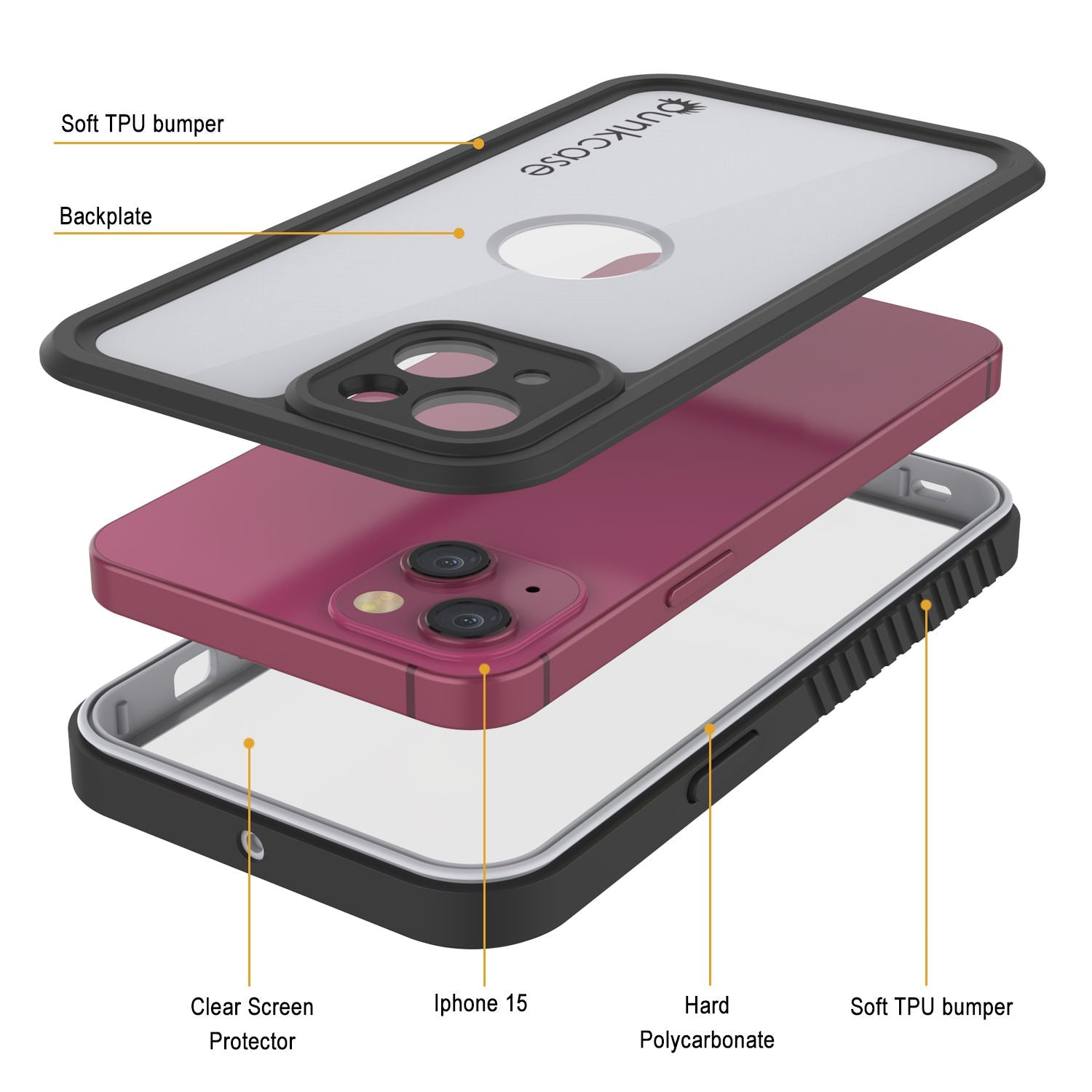 iPhone 15 Waterproof IP68 Case, Punkcase [White] [StudStar Series] [Slim Fit] [Dirtproof]