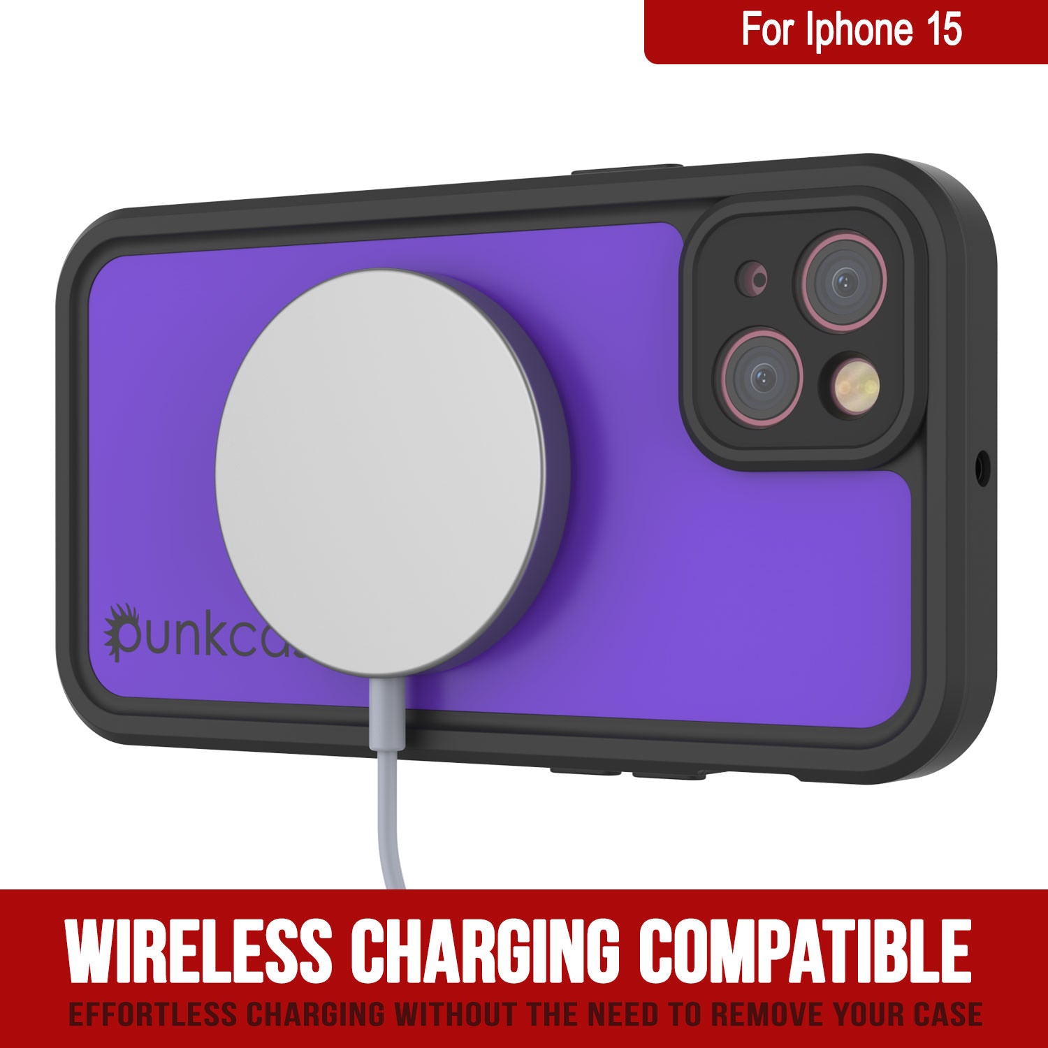 iPhone 15 Waterproof IP68 Case, Punkcase [Purple] [StudStar Series] [Slim Fit] [Dirtproof]