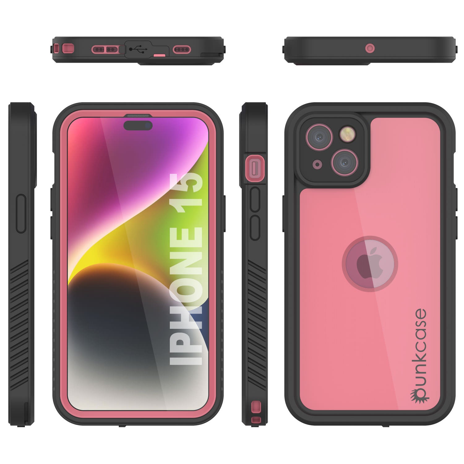 iPhone 15 Waterproof IP68 Case, Punkcase [Pink] [StudStar Series] [Slim Fit] [Dirtproof]