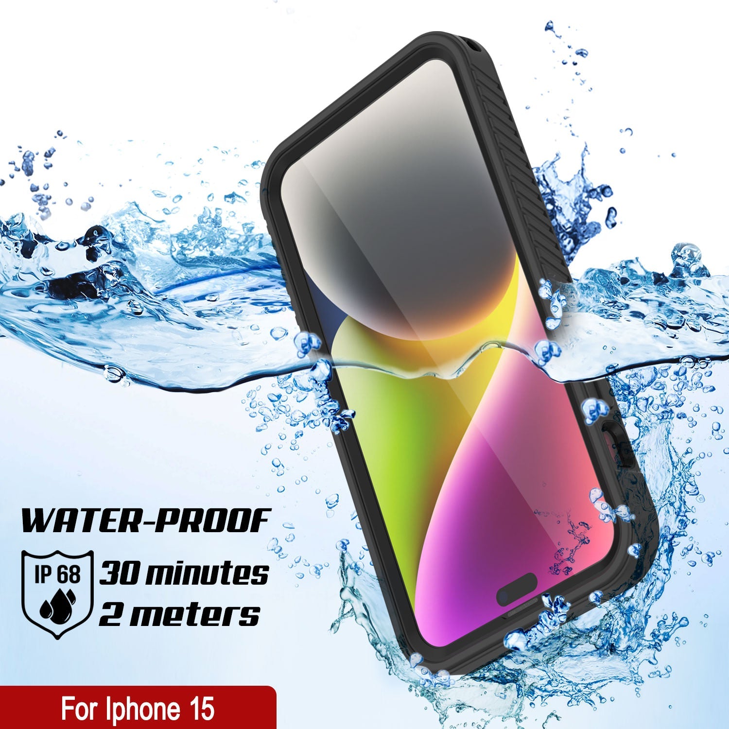 iPhone 15 Waterproof IP68 Case, Punkcase [Clear] [StudStar Series] [Slim Fit] [Dirtproof]