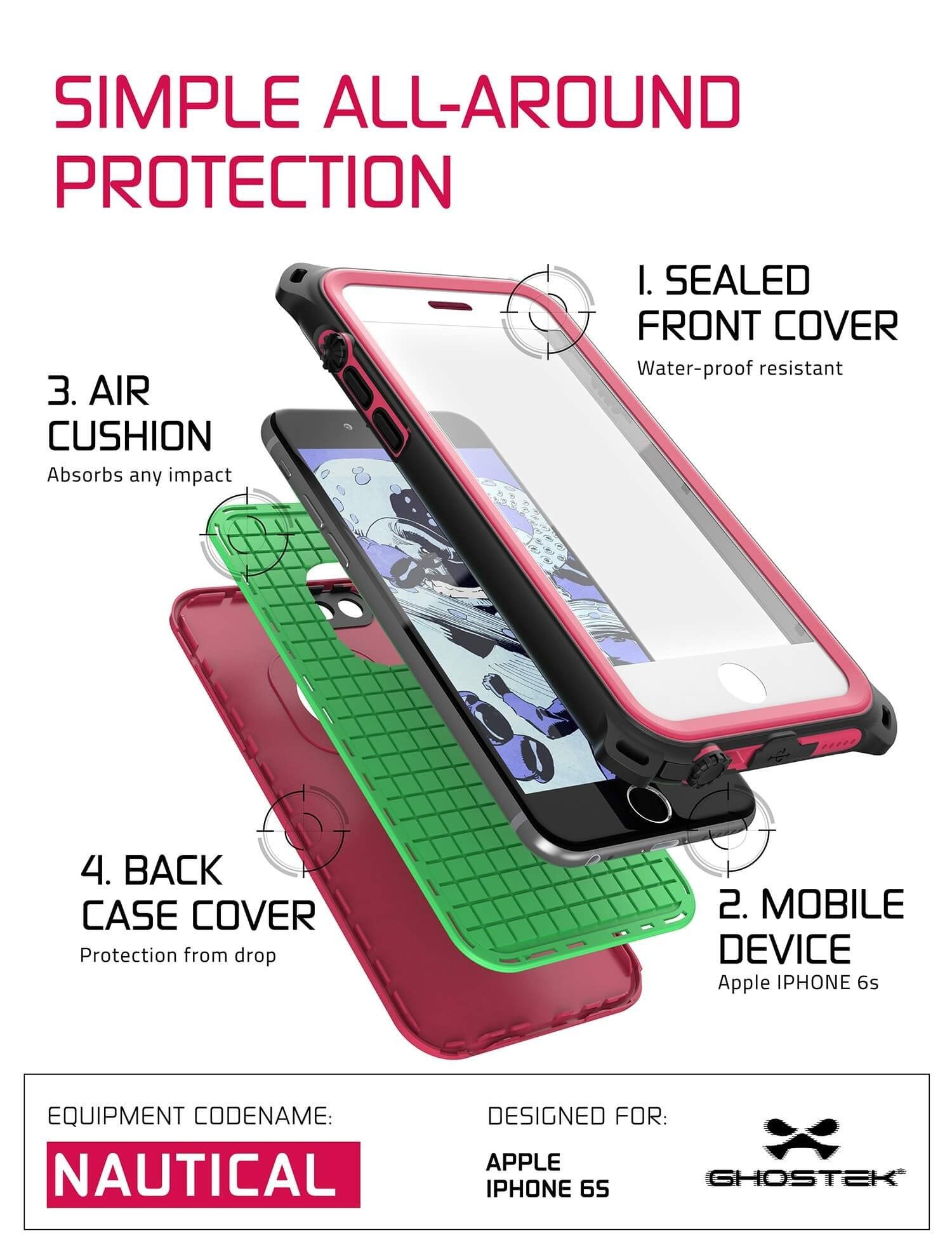 iPhone 6S/6 Waterproof Case, Ghostek® Nautical Pink Series| Underwater | Aluminum Frame | Ultra Fit