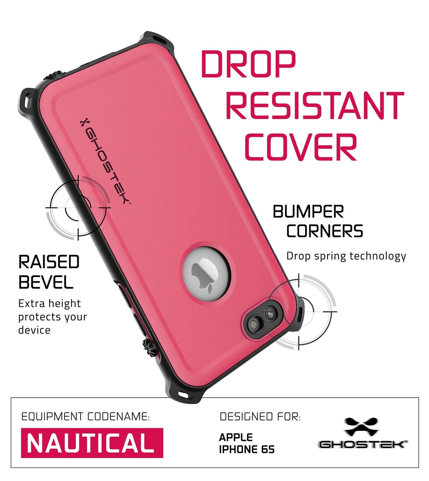 iPhone 6S/6 Waterproof Case, Ghostek® Nautical Pink Series| Underwater | Aluminum Frame | Ultra Fit