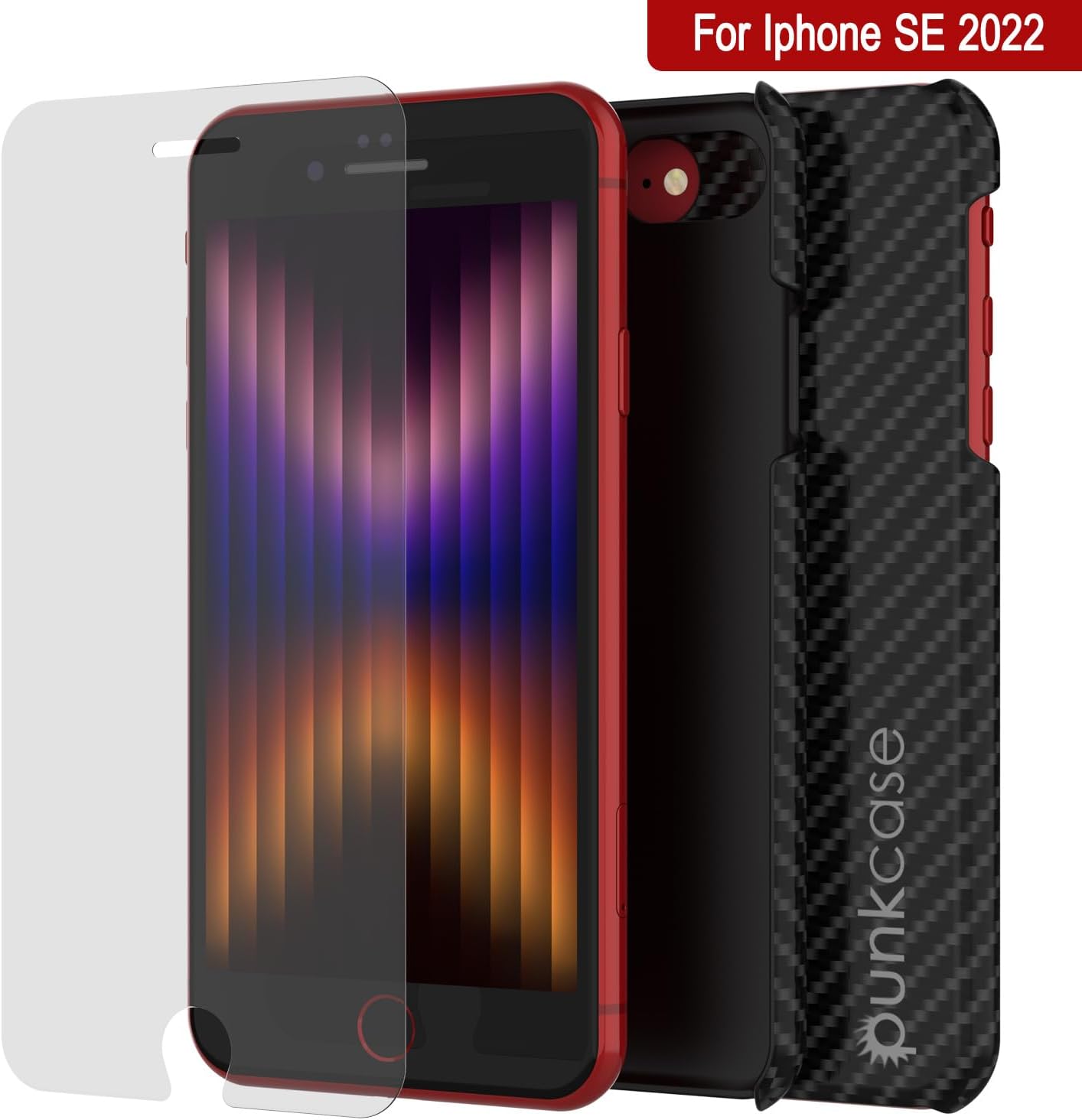 iPhone SE 2022 (4.7") Case, Punkcase CarbonShield Jet Black with 0.3mm Tempered Glass