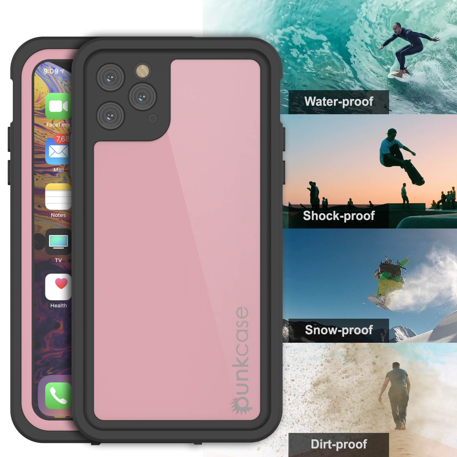 iPhone 11 Pro Max Waterproof IP68 Case, Punkcase [Pink] [StudStar Series] [Slim Fit] [Dirtproof]
