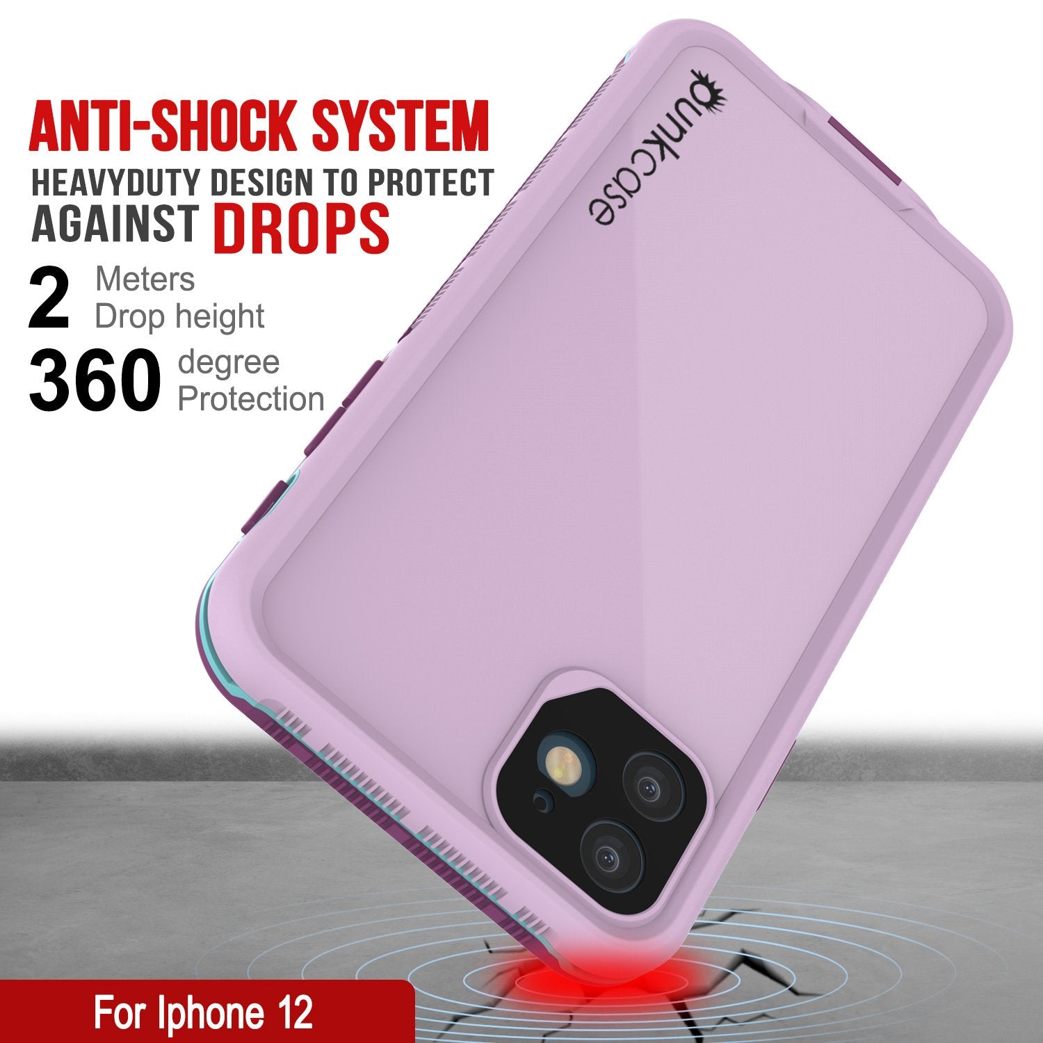 Punkcase iPhone 12 Waterproof Case [Aqua Series] Armor Cover [Purple]