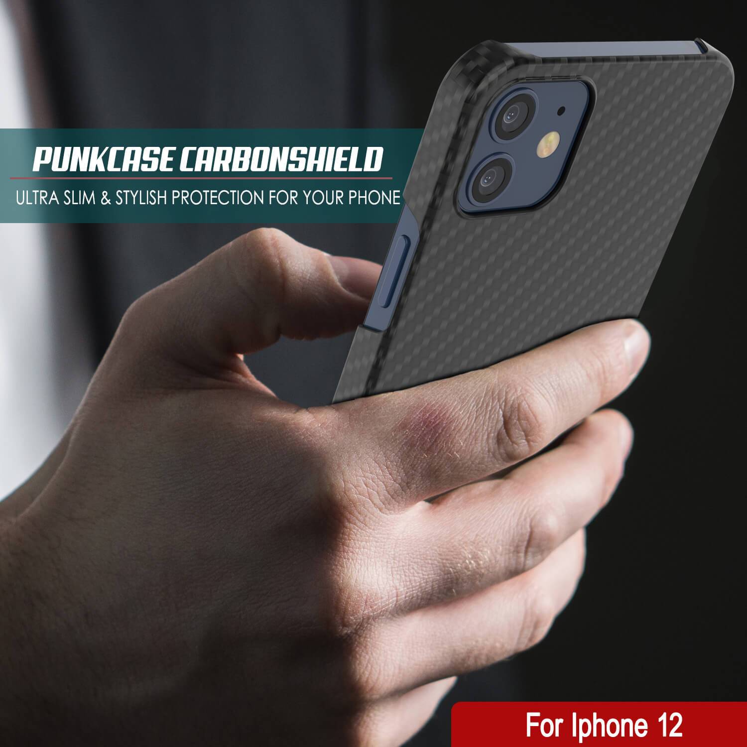 iPhone 12 Case, Punkcase CarbonShield, Heavy Duty & Ultra Thin 2 Piece Dual Layer [shockproof]