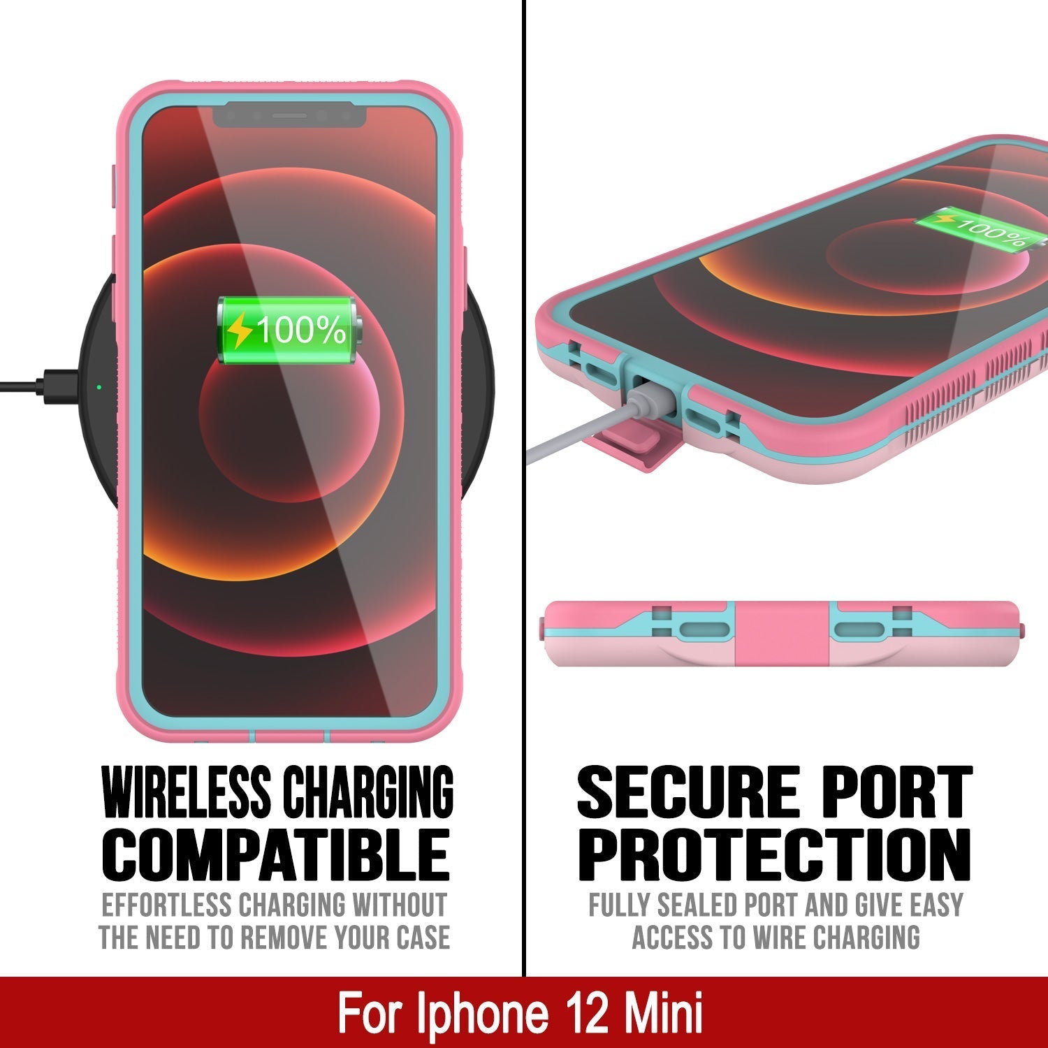 Punkcase iPhone 13 Mini Waterproof Case [Aqua Series] Armor Cover [Pink]