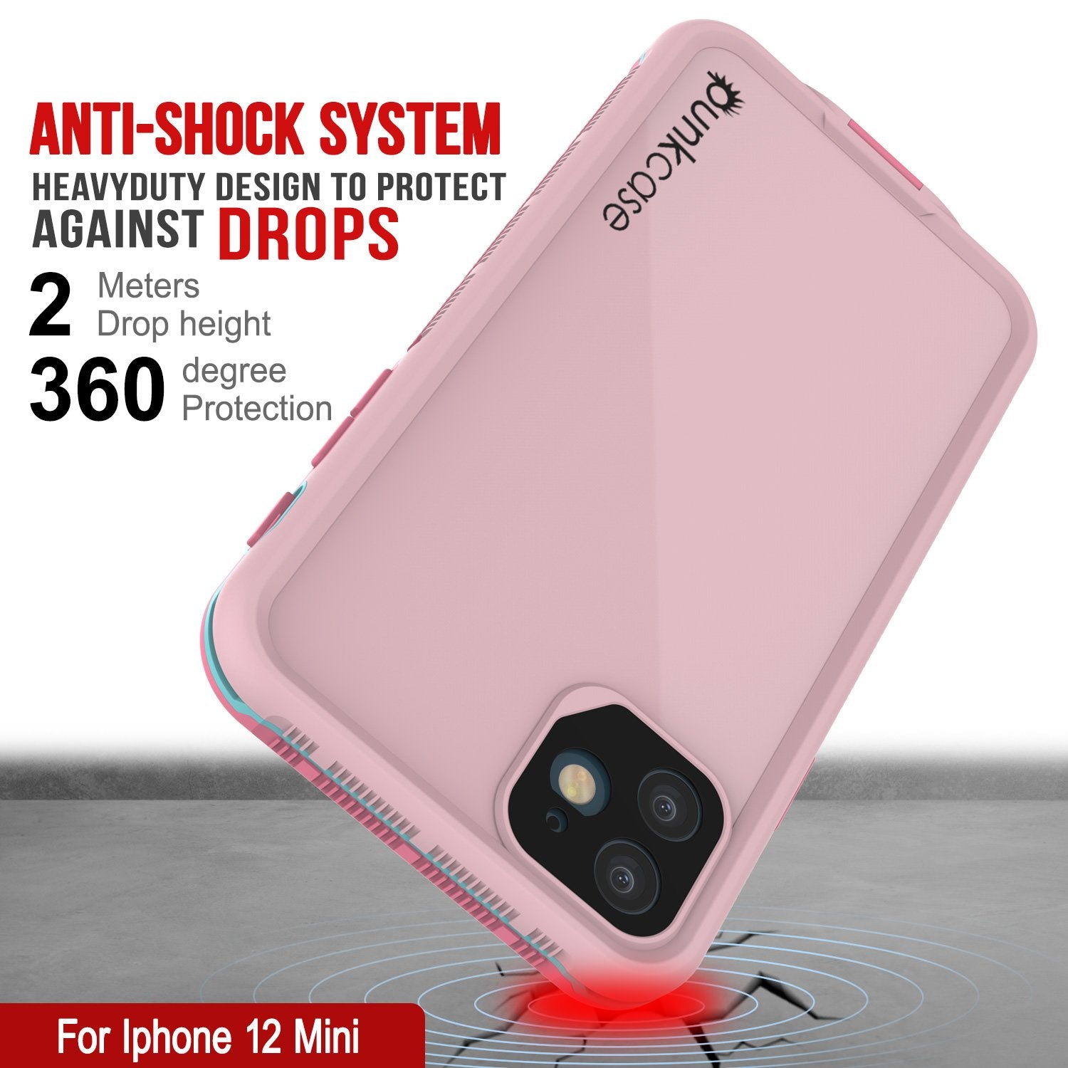 Punkcase iPhone 12 Mini Waterproof Case [Aqua Series] Armor Cover [Pink]