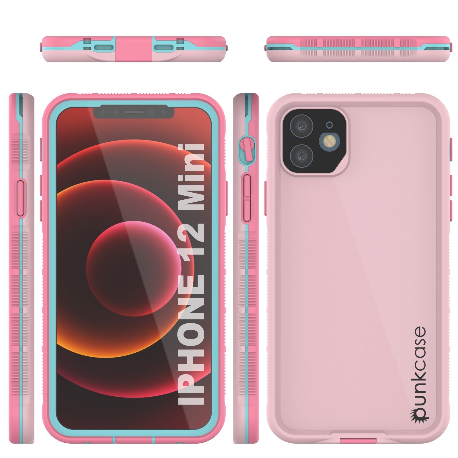 Punkcase iPhone 12 Mini Waterproof Case [Aqua Series] Armor Cover [Pink]