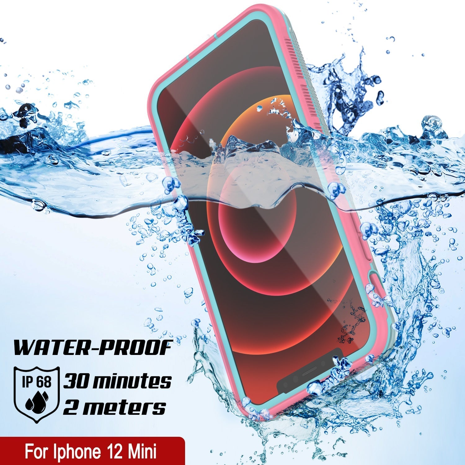 Punkcase iPhone 13 Mini Waterproof Case [Aqua Series] Armor Cover [Clear Pink] [Clear Back]