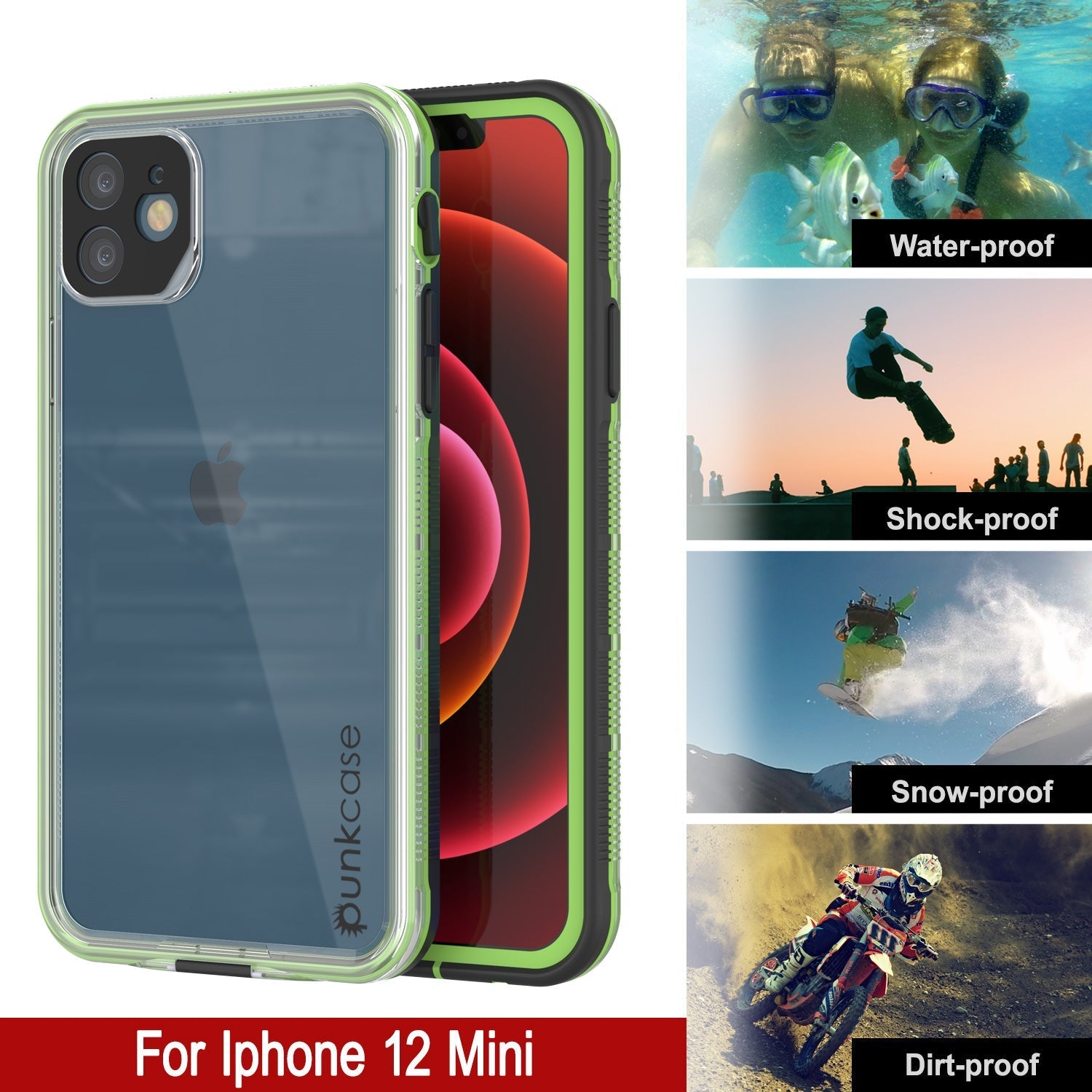 Punkcase iPhone 13 Mini Waterproof Case [Aqua Series] Armor Cover [Clear Black] [Clear Back]