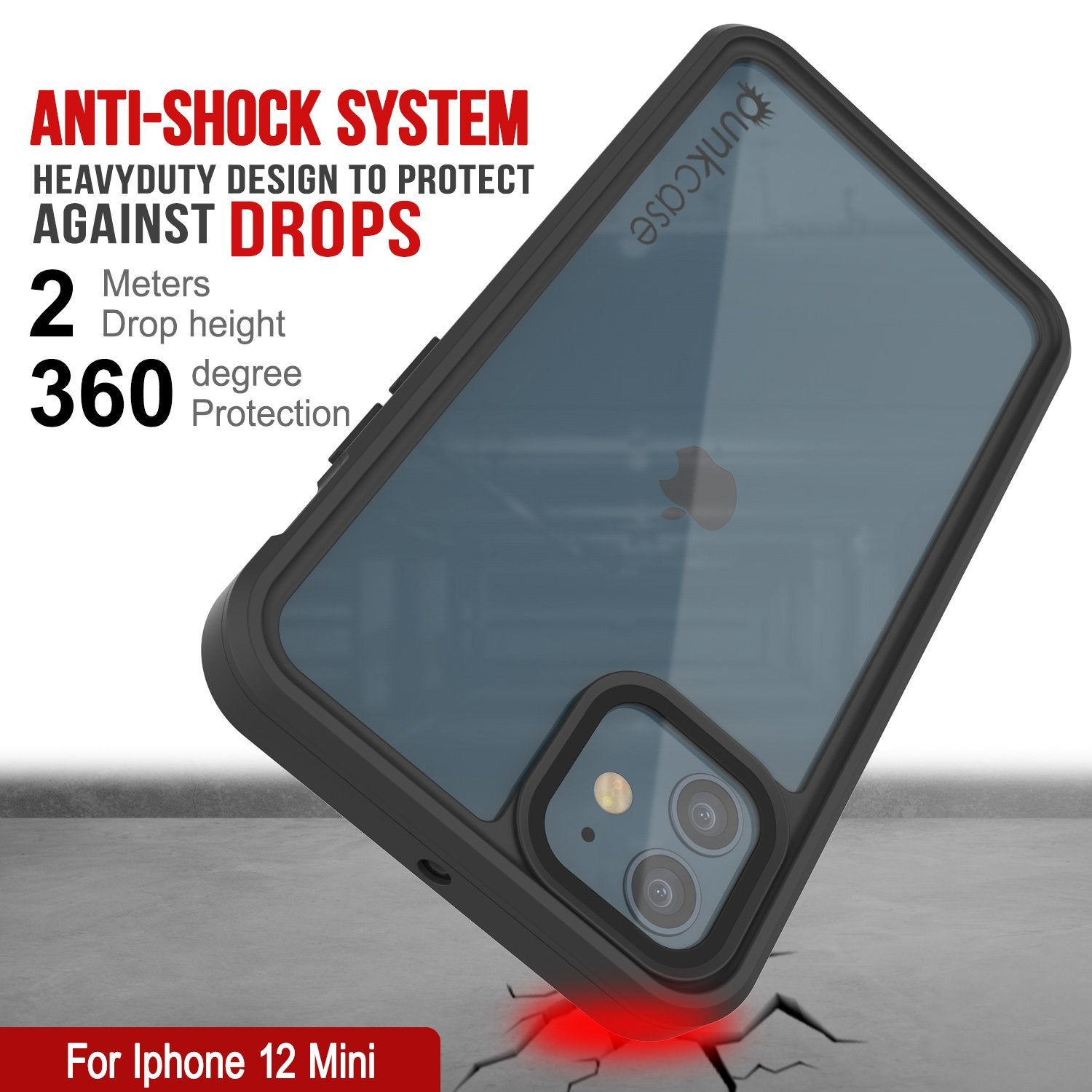 iPhone 12 Mini Waterproof Case, Punkcase [Extreme Series] Armor Cover W/ Built In Screen Protector [Black]