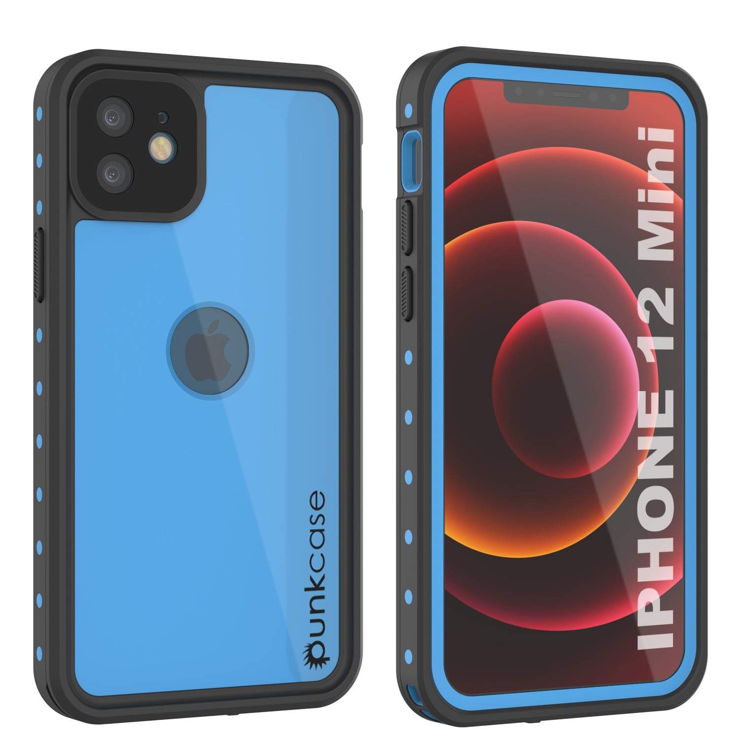 iPhone 12 Mini Waterproof IP68 Case, Punkcase [Light blue] [StudStar Series] [Slim Fit] [Dirtproof]