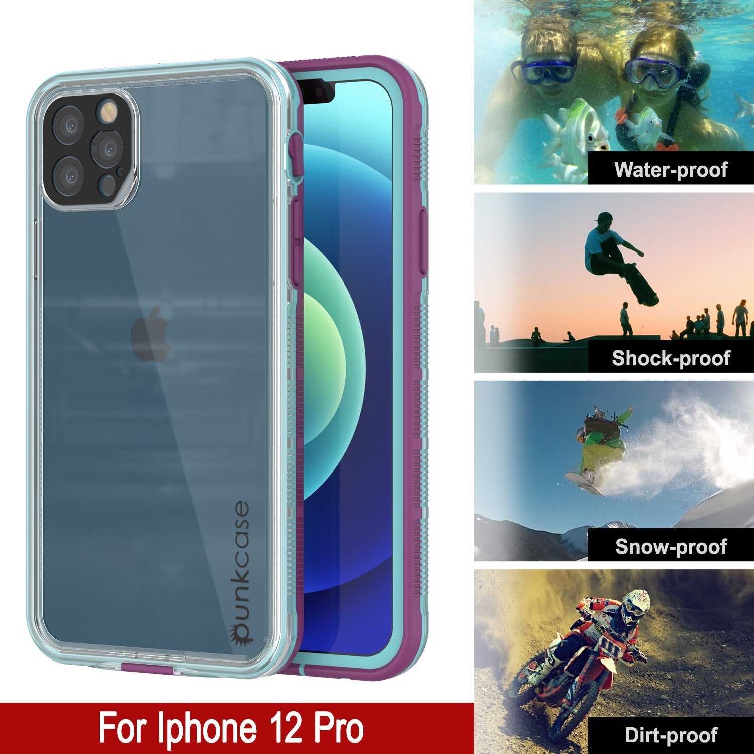 Punkcase iPhone 13 Pro Waterproof Case [Aqua Series] Armor Cover [Clear Blue] [Clear Back]