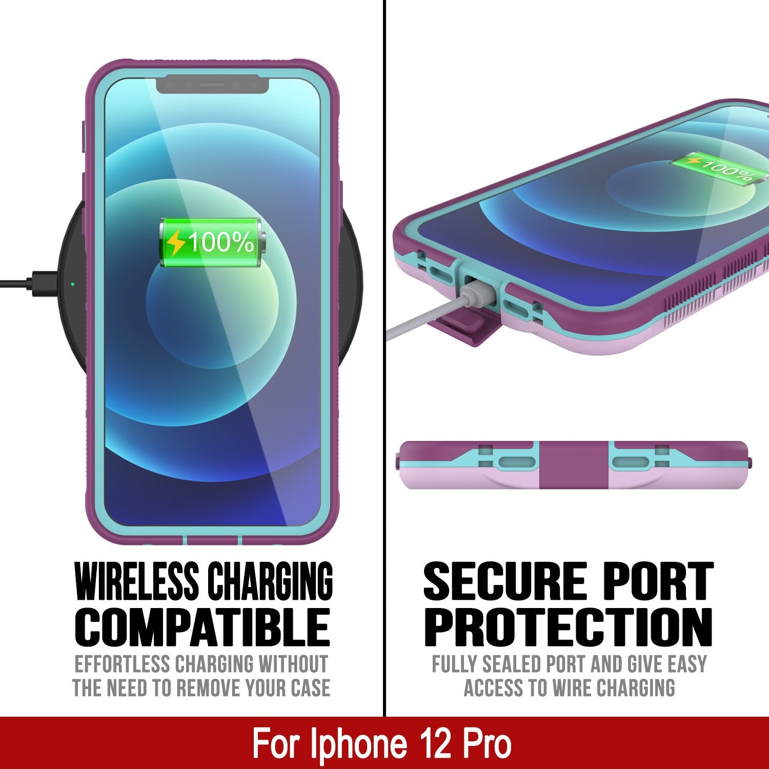 Punkcase iPhone 12 Pro Waterproof Case [Aqua Series] Armor Cover [Purple]