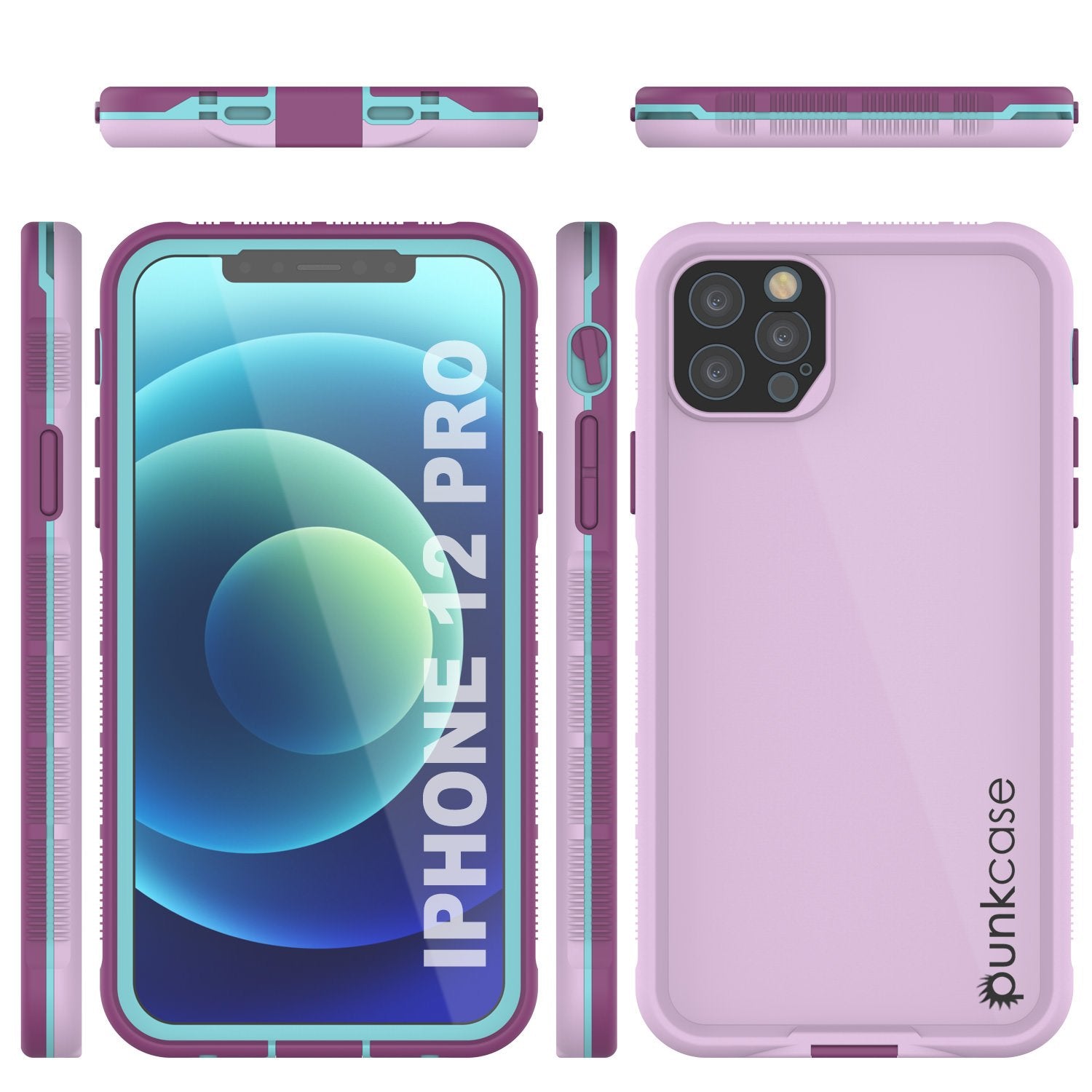 Punkcase iPhone 12 Pro Waterproof Case [Aqua Series] Armor Cover [Purple]