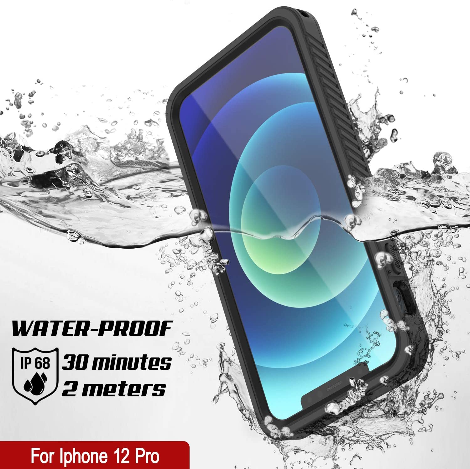 iPhone 12 Pro Waterproof Case, Punkcase [Extreme Series] Armor Cover W/ Built In Screen Protector [Black]