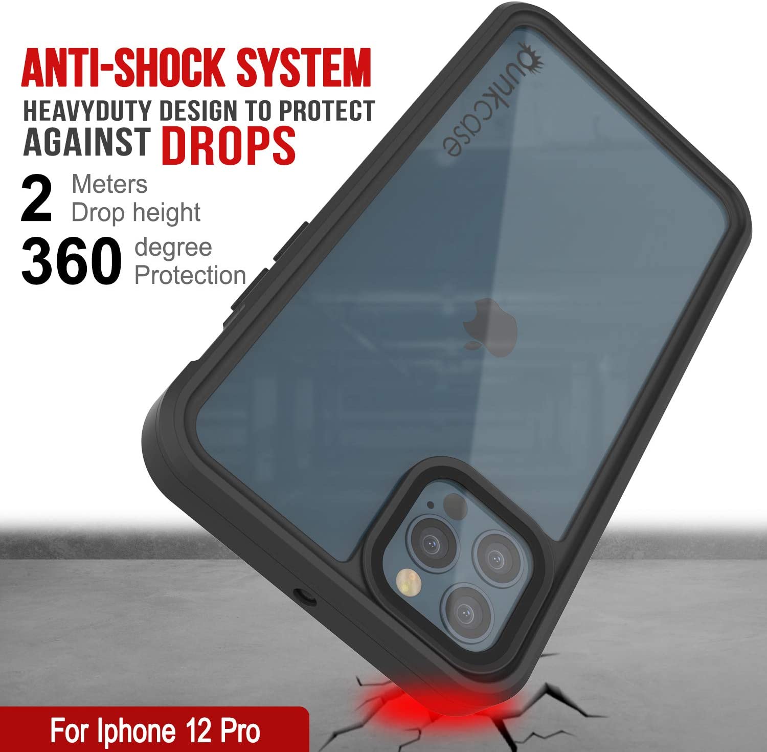 iPhone 12 Pro Waterproof Case, Punkcase [Extreme Series] Armor Cover W/ Built In Screen Protector [Black]