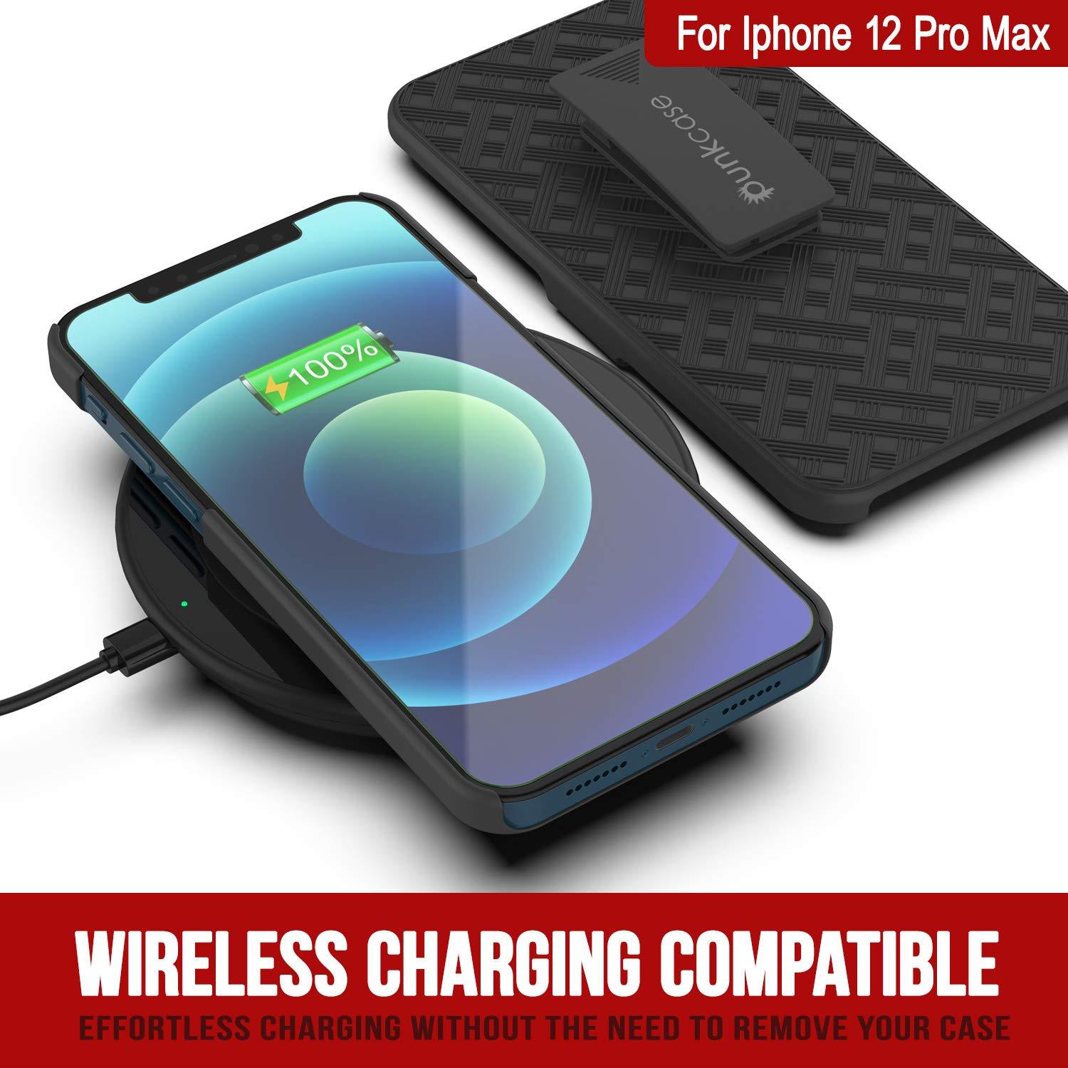 Punkcase iPhone 12 Pro Max Case With Tempered Glass Screen Protector, Holster Belt Clip & Built-In Kickstand [Black]