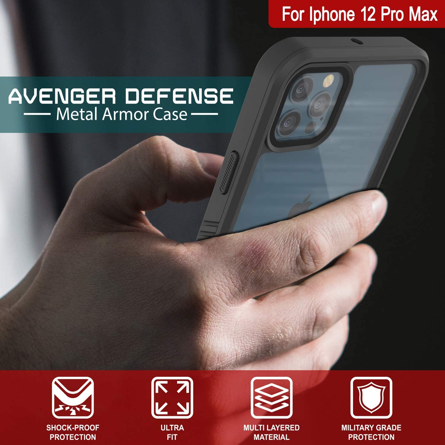 iPhone 12 Pro Max Waterproof Case, Punkcase [Extreme Series] Armor Cover W/ Built In Screen Protector [Black]