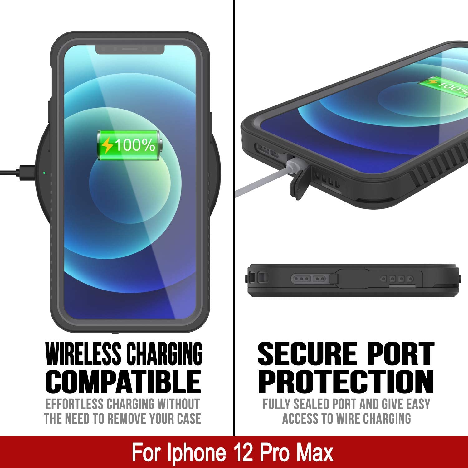 iPhone 12 Pro Max Waterproof Case, Punkcase [Extreme Series] Armor Cover W/ Built In Screen Protector [Black]