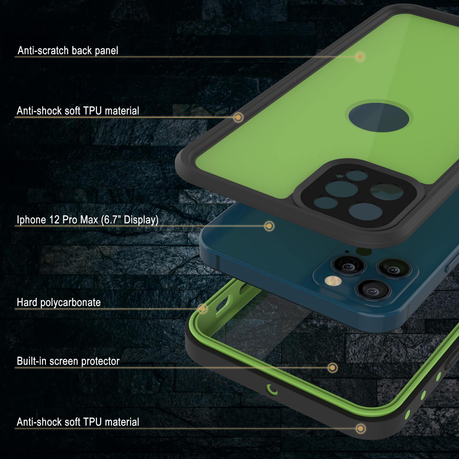 iPhone 12 Pro Max Waterproof IP68 Case, Punkcase [Light green] [StudStar Series] [Slim Fit] [Dirtproof]
