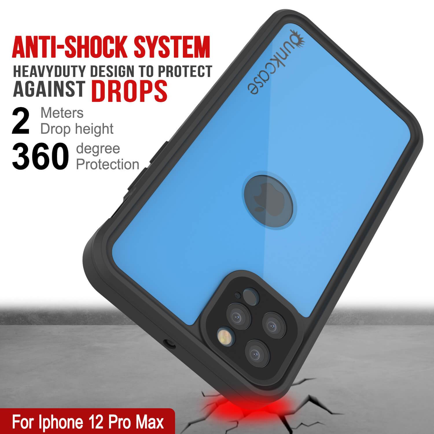 iPhone 12 Pro Max Waterproof IP68 Case, Punkcase [Light blue] [StudStar Series] [Slim Fit] [Dirtproof]