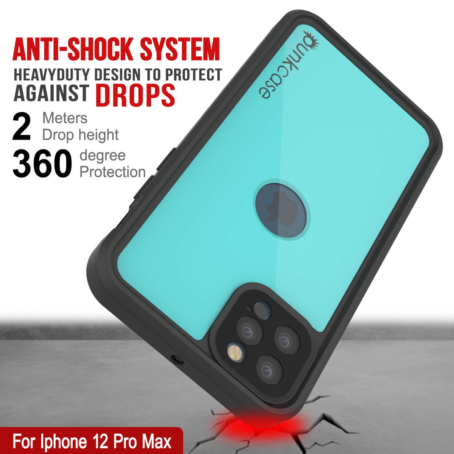 iPhone 12 Pro Max Waterproof IP68 Case, Punkcase [Teal] [StudStar Series] [Slim Fit]