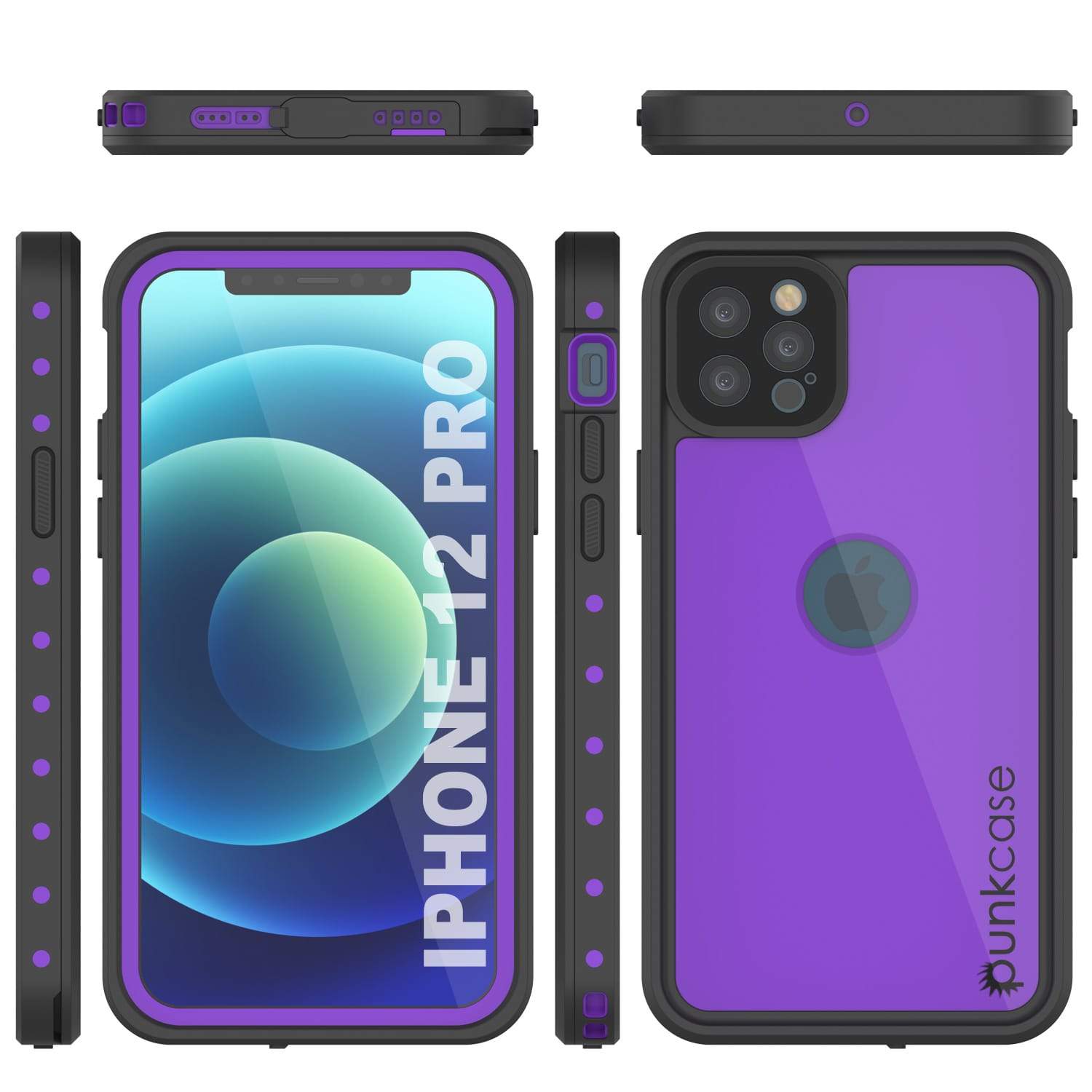 iPhone 12 Pro Waterproof IP68 Case, Punkcase [Purple] [StudStar Series] [Slim Fit] [Dirtproof]