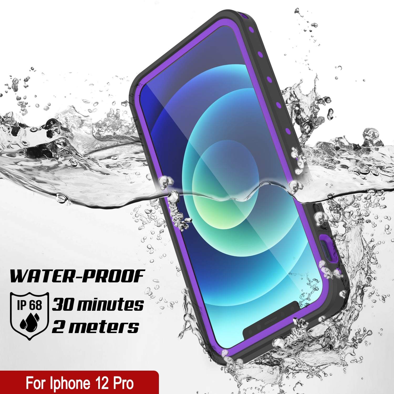 iPhone 12 Pro Waterproof IP68 Case, Punkcase [Purple] [StudStar Series] [Slim Fit] [Dirtproof]