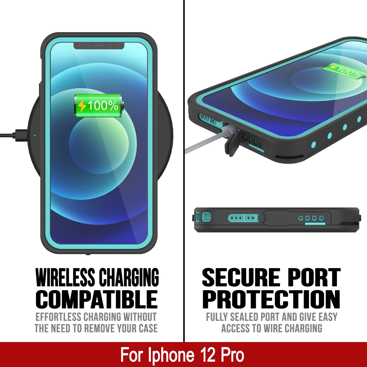 iPhone 12 Pro Waterproof IP68 Case, Punkcase [Teal] [StudStar Series] [Slim Fit]