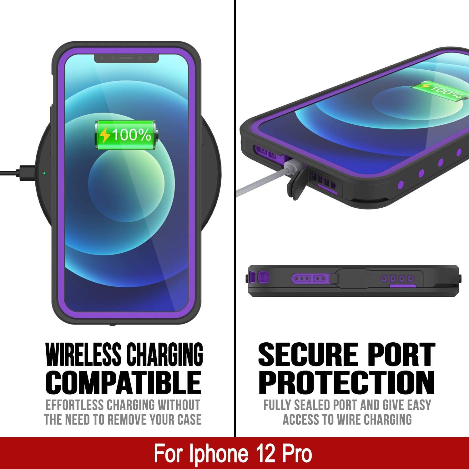 iPhone 12 Pro Waterproof IP68 Case, Punkcase [Purple] [StudStar Series] [Slim Fit] [Dirtproof]