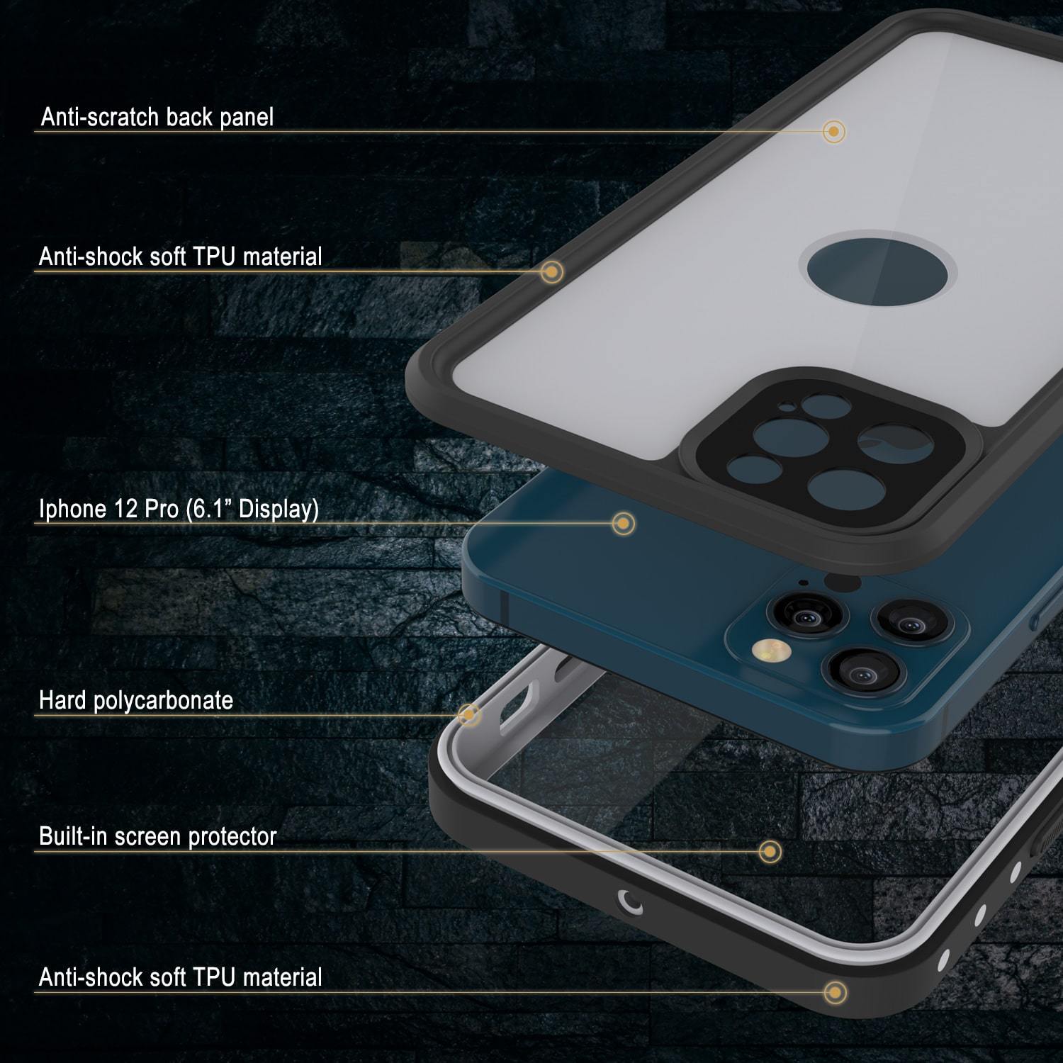 iPhone 12 Pro Waterproof IP68 Case, Punkcase [White] [StudStar Series] [Slim Fit] [Dirtproof]