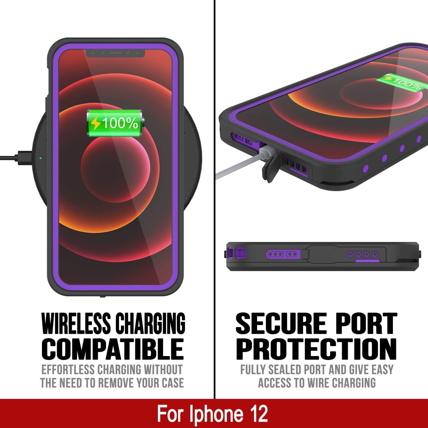 iPhone 12 Waterproof IP68 Case, Punkcase [Purple] [StudStar Series] [Slim Fit] [Dirtproof]