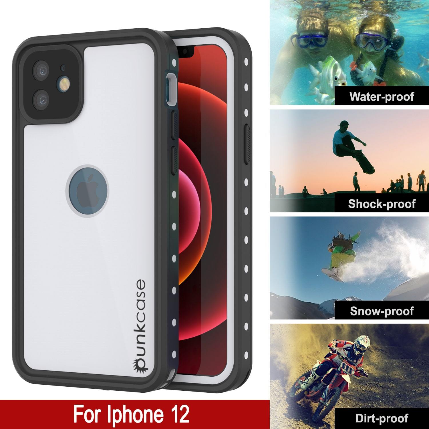 iPhone 12 Waterproof IP68 Case, Punkcase [White] [StudStar Series] [Slim Fit] [Dirtproof]