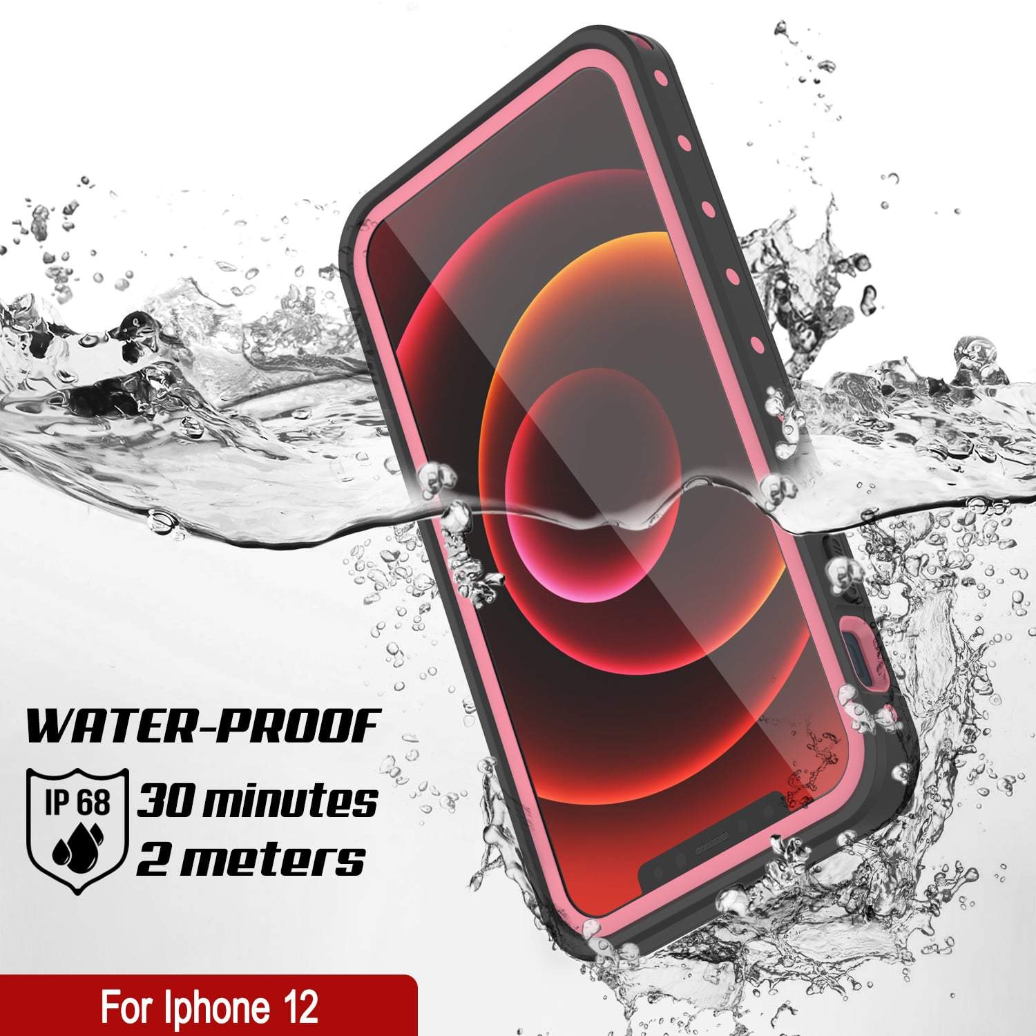 iPhone 12 Waterproof IP68 Case, Punkcase [Pink] [StudStar Series] [Slim Fit] [Dirtproof]