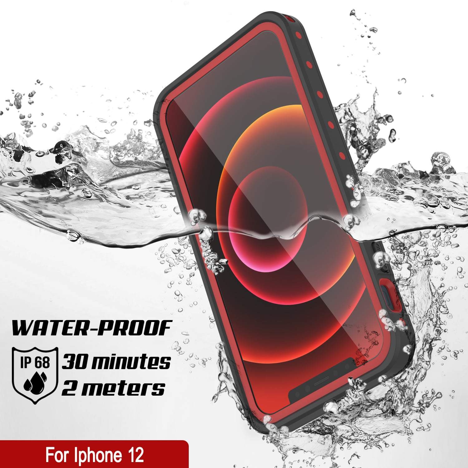 iPhone 12 Waterproof IP68 Case, Punkcase [Red] [StudStar Series] [Slim Fit]