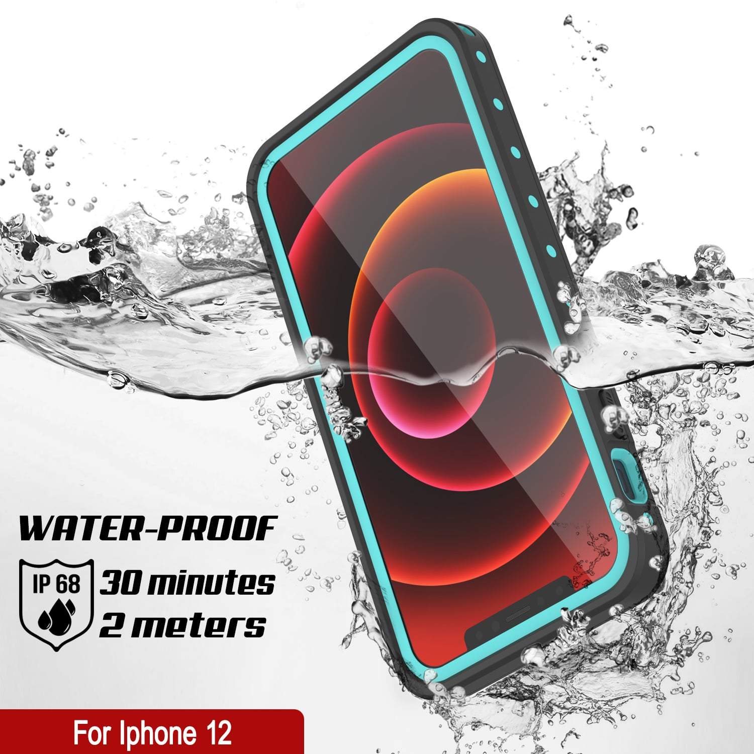 iPhone 12 Waterproof IP68 Case, Punkcase [Teal] [StudStar Series] [Slim Fit]