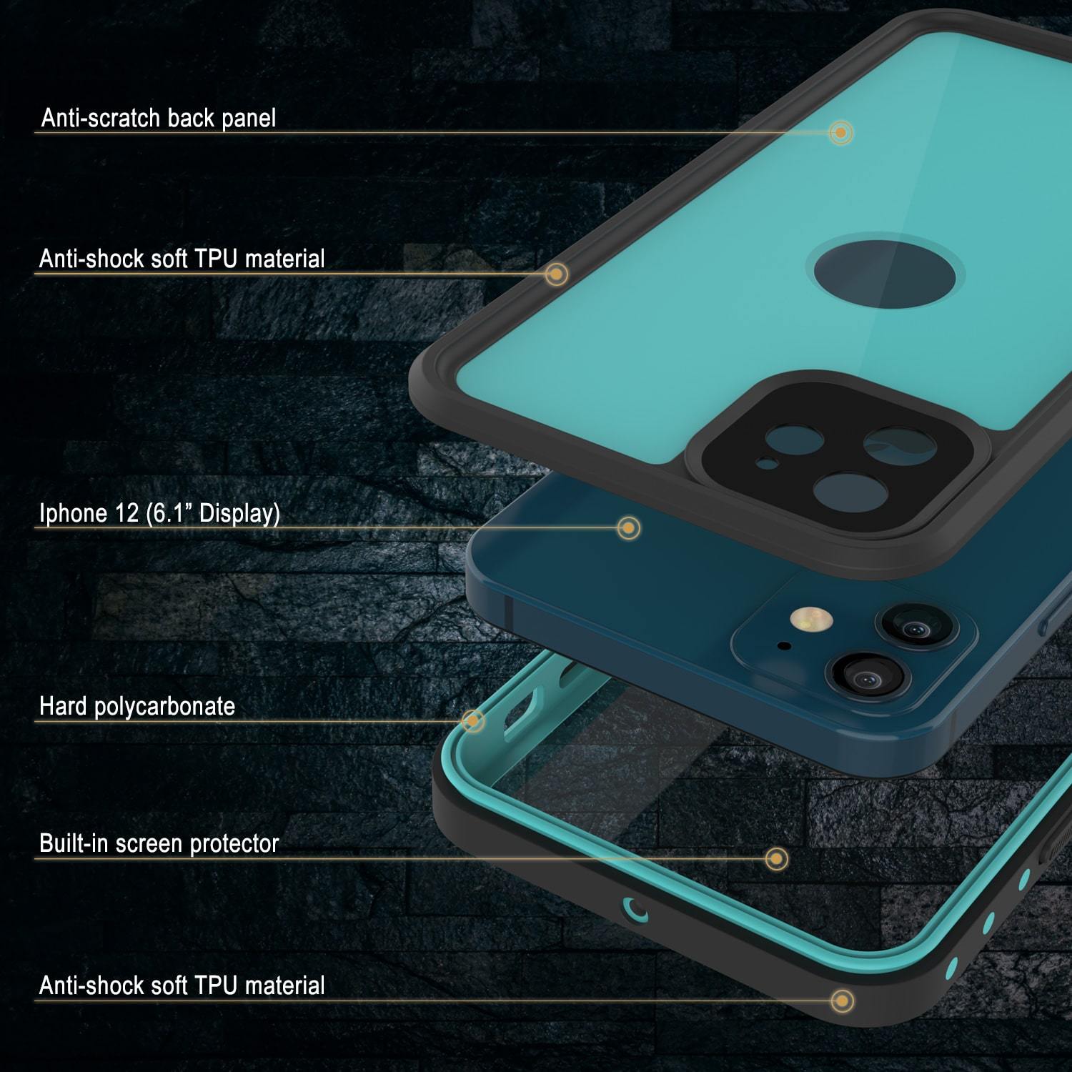 iPhone 12 Waterproof IP68 Case, Punkcase [Teal] [StudStar Series] [Slim Fit]