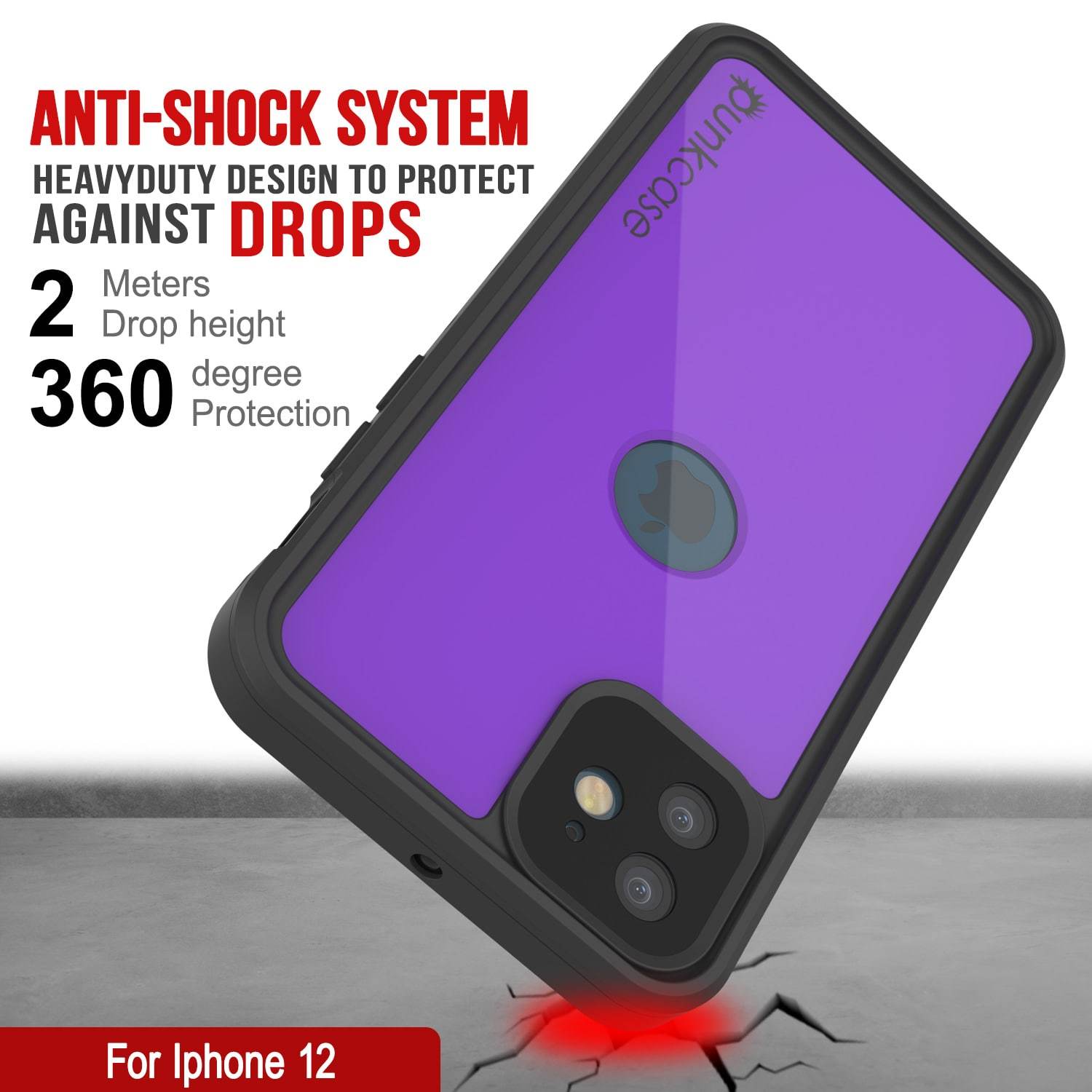 iPhone 12 Waterproof IP68 Case, Punkcase [Purple] [StudStar Series] [Slim Fit] [Dirtproof]