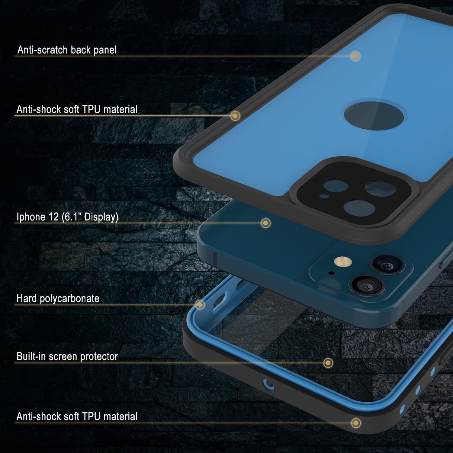 iPhone 12 Waterproof IP68 Case, Punkcase [Light blue] [StudStar Series] [Slim Fit] [Dirtproof]